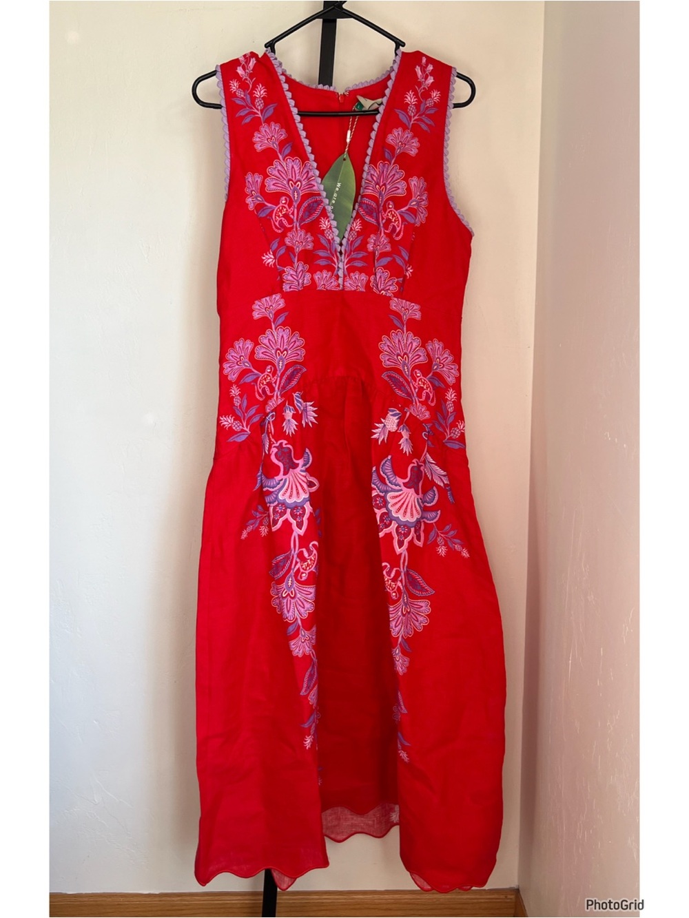 *NWT FARM Rio Red Linen Maxi Dress with Lavender Floral pattern - Picture 2 of 7